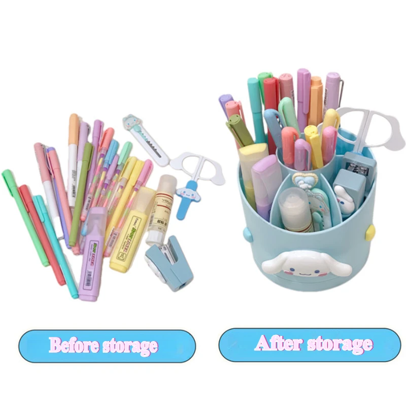 Pen Holder MINISO Rotating Pen Holder Organizer Miniso HelloKitty Cinnamoroll Kuromi Melody Stationery Cosmetic Storage Box Desk Pen Barrel desk organizer pen and brush holder