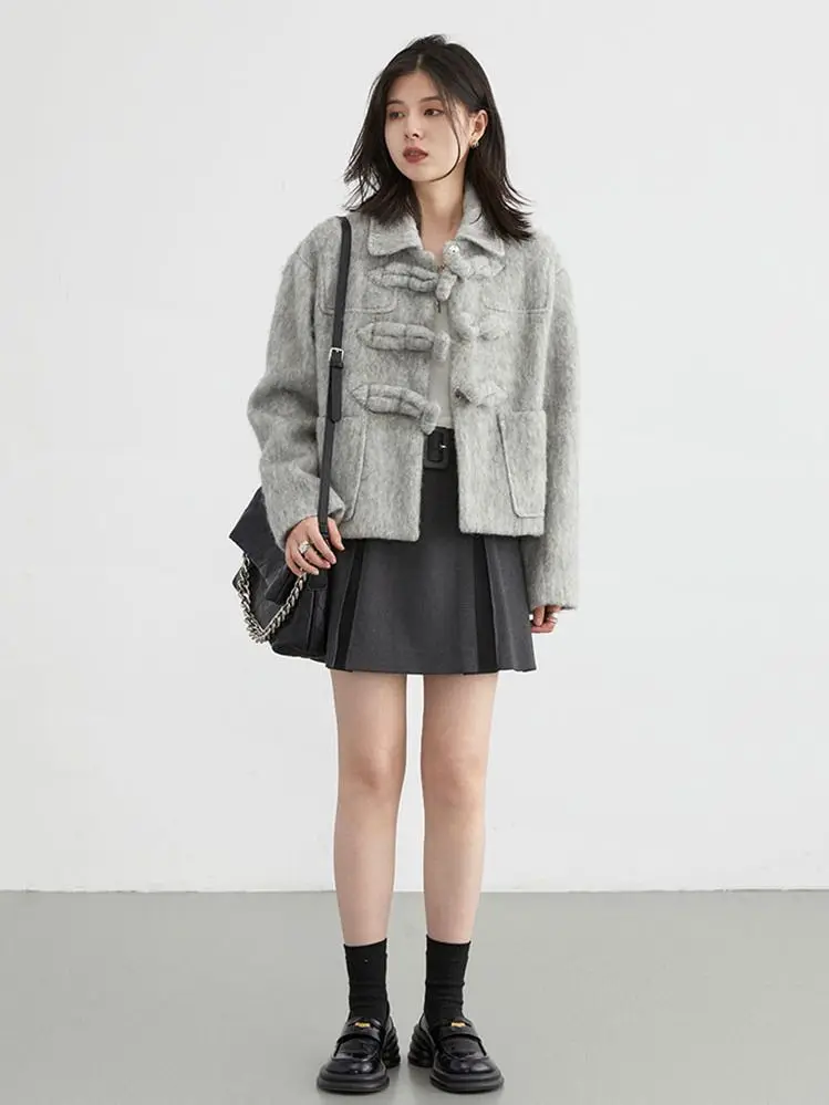 Korea Fashion Women Woolen Coat New Chinese  Button Short Coat Small Office Lady Jackets Autumn Winter Coat For Women