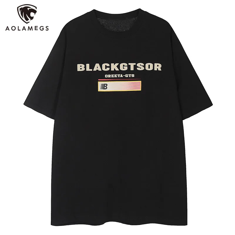 

Men Short Sleeve T Shirt Letter Printing Round Neck Tees American High Street Loose Couple Tshirt Trendy Summer Tops Black Gray