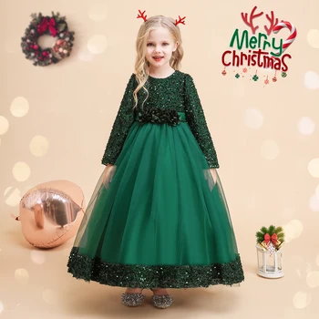 Christmas Princess Dress For Girls Children Costume Long Sleeve Sequin Wedding Evening Vestidos Kids Girl Birthday Party Dresses 1