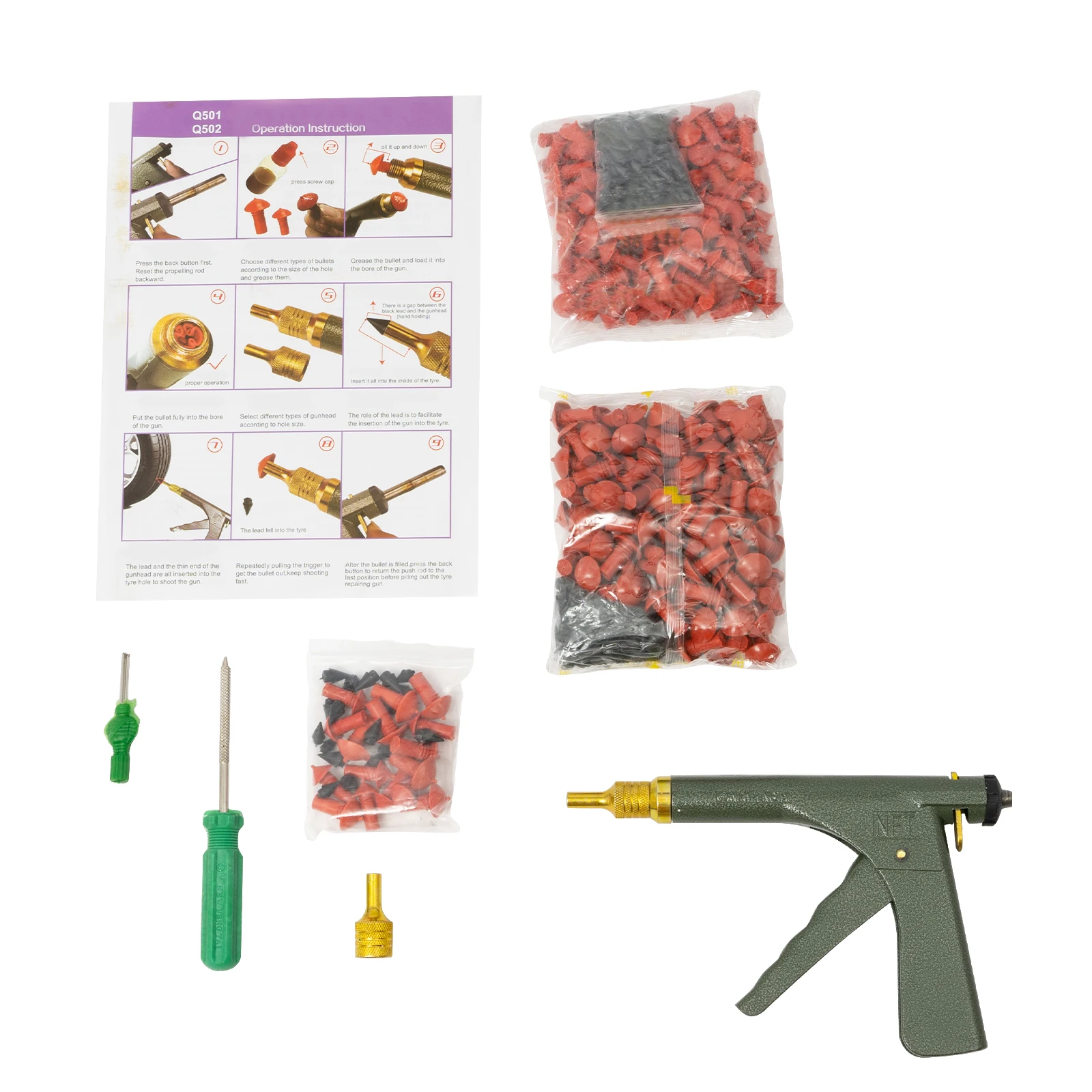 Tire Repair Gun Kit Heavy-Duty Mushroom Plug Puncture Repair Kit Roadside Emergency Tool for Car & Motorcycle