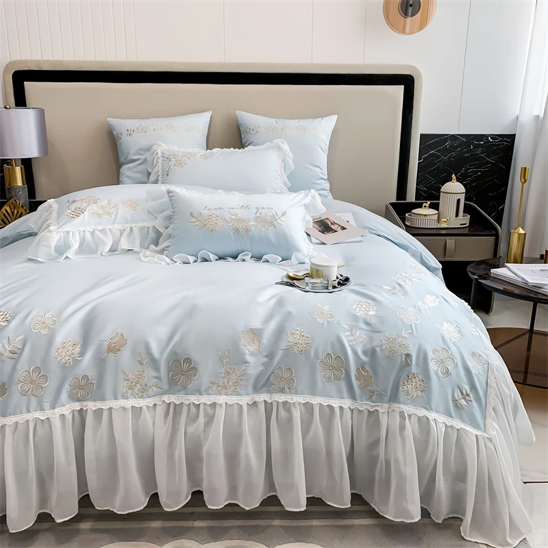Waliicorners White Lace Edge Quilt Duvet Cover Set Bed Linen Pillow Shams 1200TC Egyptian Cotton Flowers Embroidery Princess 4Pcs Bedding Set 8 S1d095642c91a4ba4b3c78e5a16d26d5eH