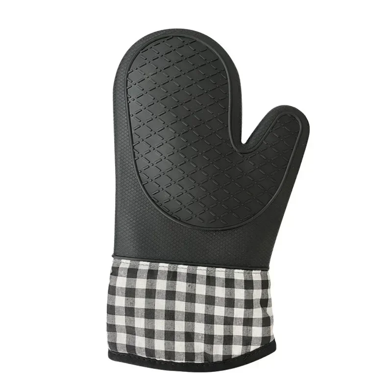 1pcs Kitchen Silicone Anti Scald Gloves Thickened Extended and Cotton Baked Household Microwave Oven Insulation Gloves