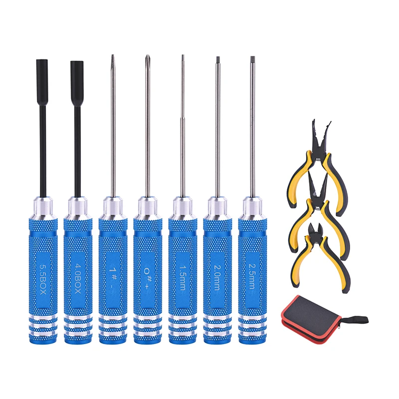 Pinces coupantes et à bec fin du kit d'outils de modélisme 10 pièces pour voiture télécommandée, drone, bateau RC.