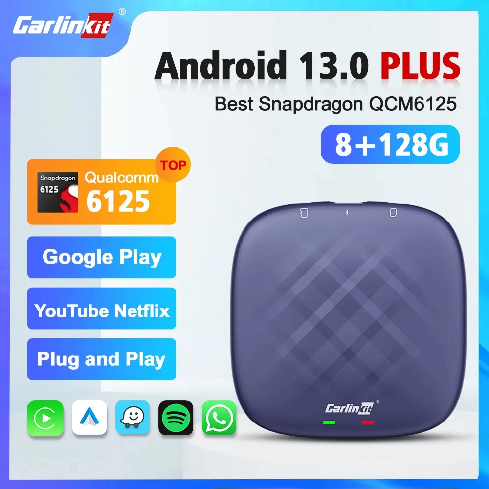 Carlinkit Ultra Android 13 Tv, pudełko 8 + 128GB dla Netflix YouTube QCM 8-rdzeniowy 665 6125 bezprzewodowy CarPlay Android Auto 4G LTE GPS