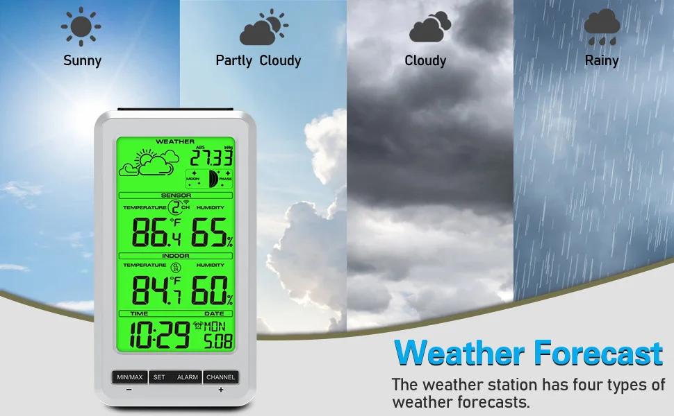 Weather Station Wireless Indoor Outdoor Digital Thermometer Temperature and Humi