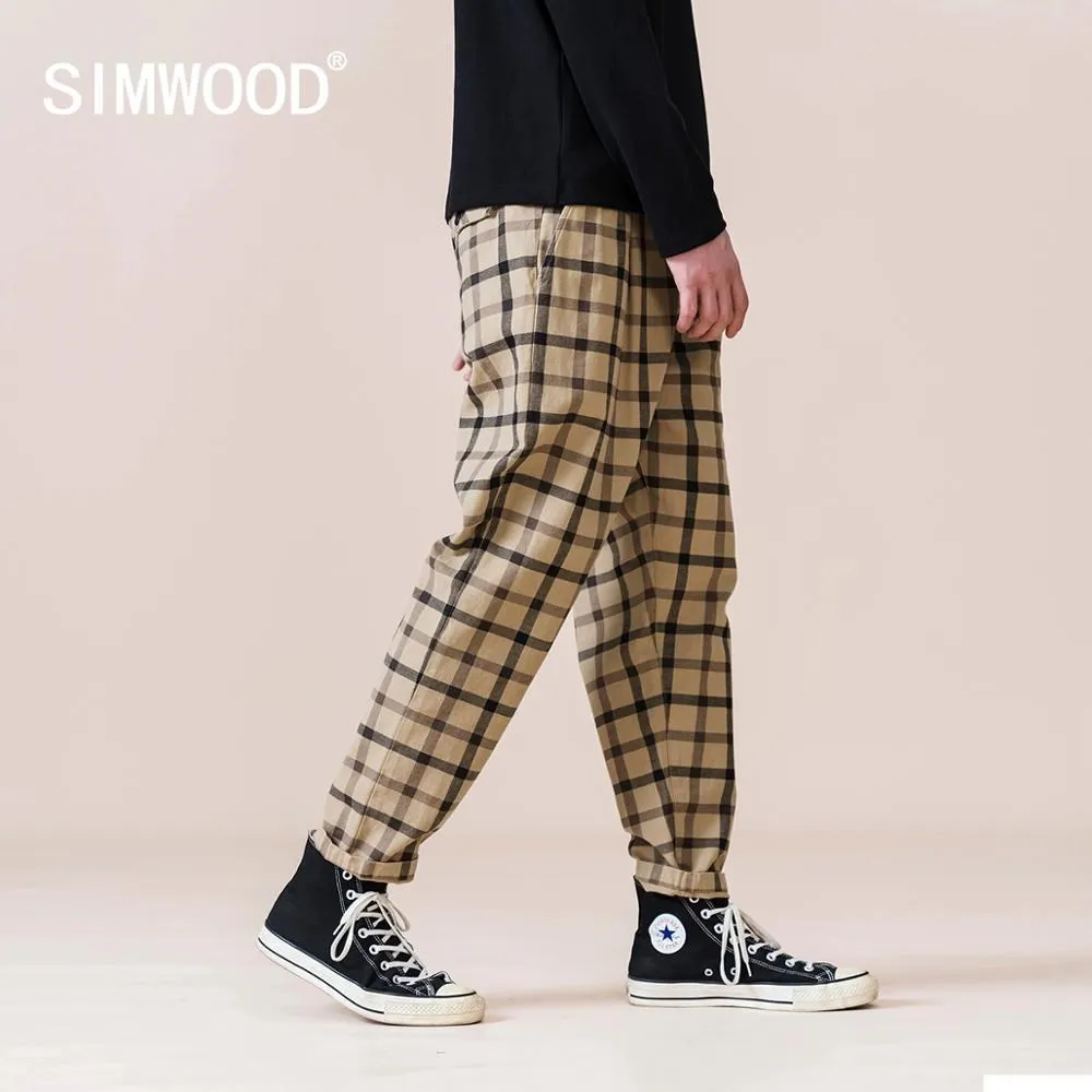 

SIMWOOD 2023 Autumn Winter New Plaid Loose Cargo Pants Check Elastic Waist Trousers Hip Hop Streetwear SJ171172