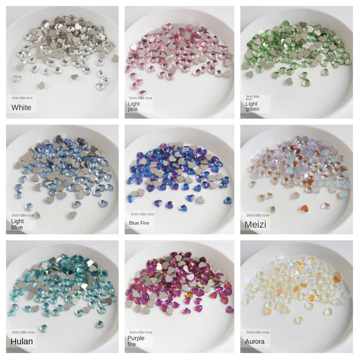 

3mm Love Flat Bottom Diamond Glass Shaped Super Sparkling Small Peach Heart Nail Enhancement Diamond Nail Diamond Decoration DIY