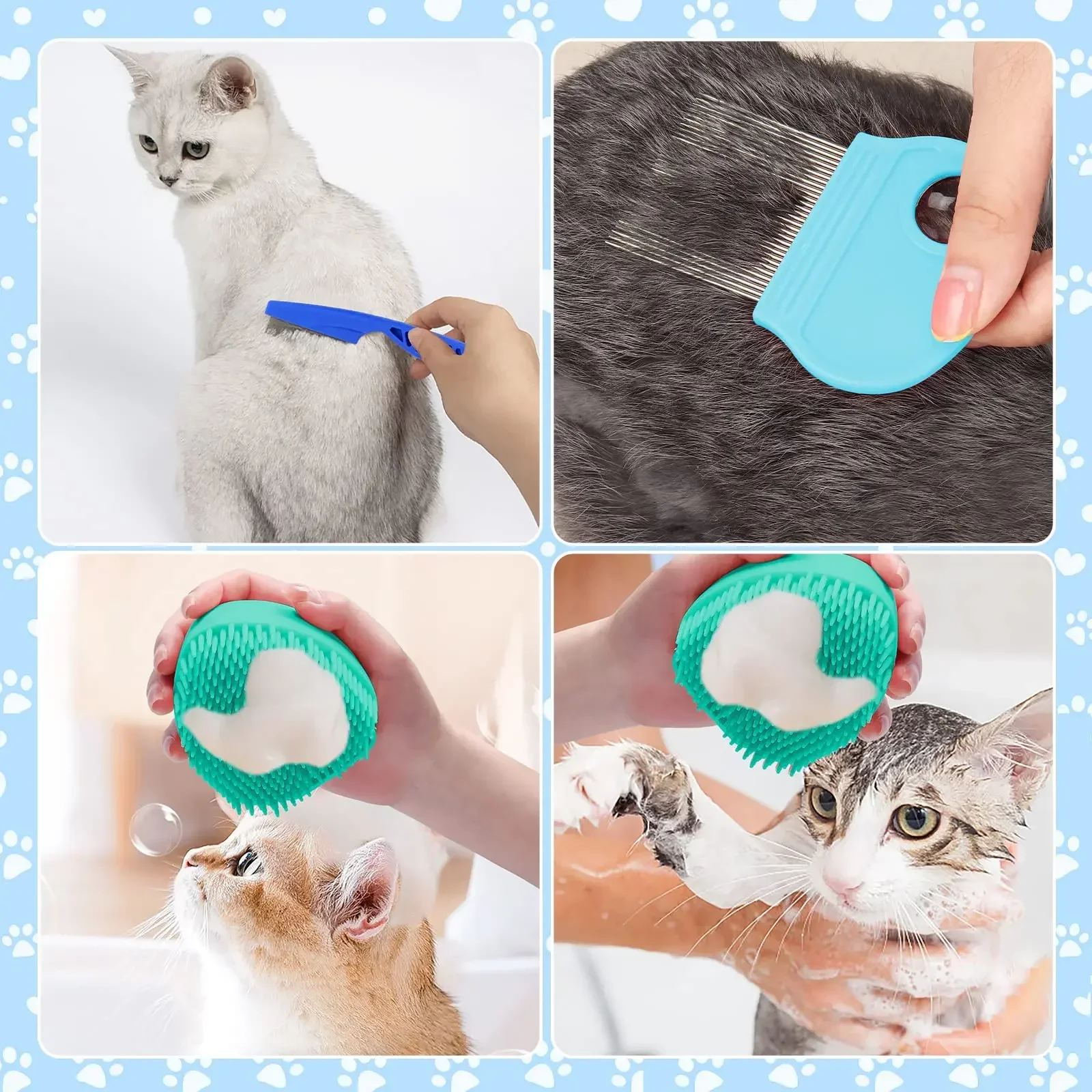 8 Cat Brush Grooming Kit, Flea Comb, Pet Shampoo Brush, Pet Hair Removal Brush, Silicone Toothbrush 3