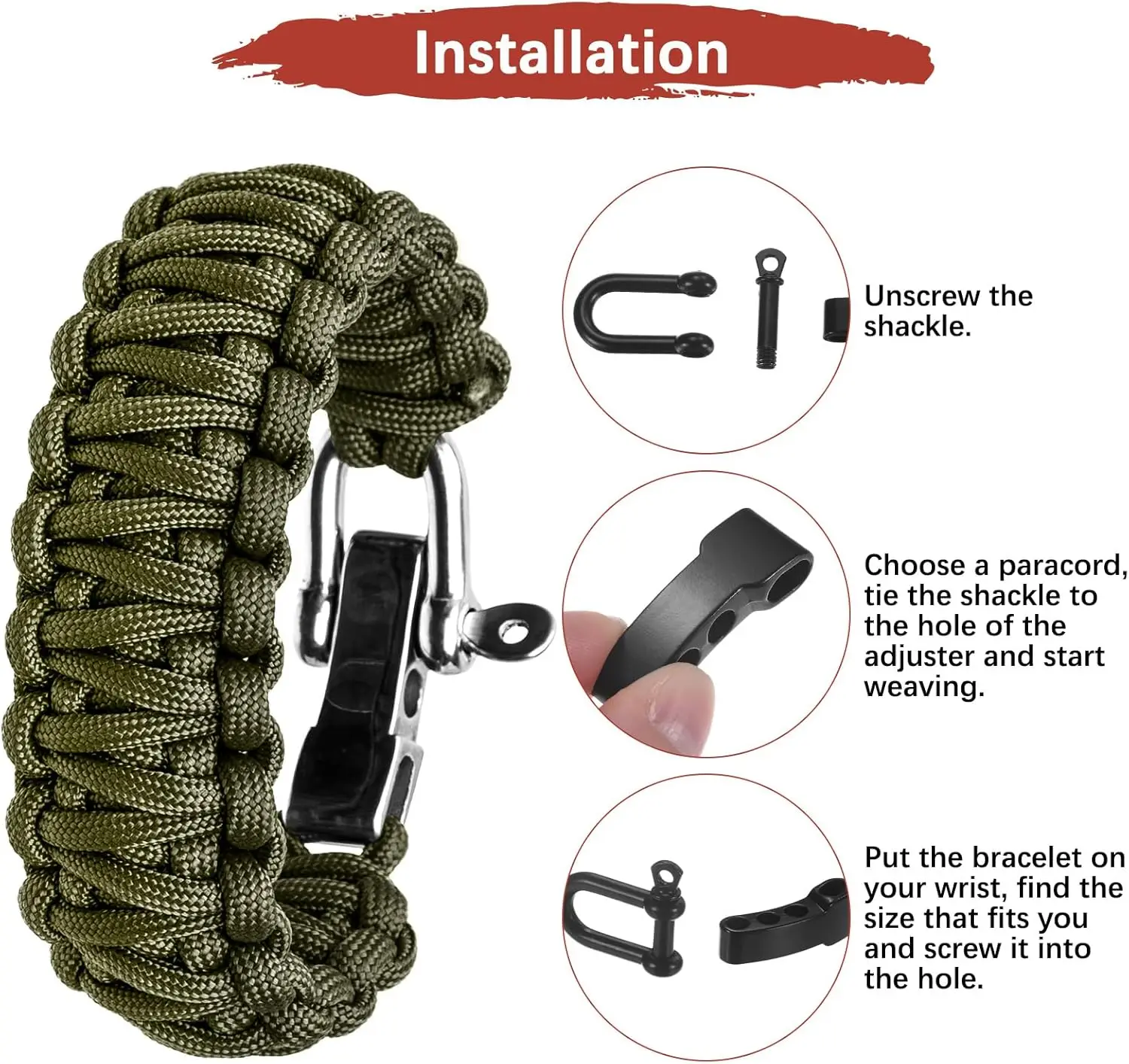 Set of Paracord Bracelet Metal Buckles - Durable U/O Ring Shackle Clasps for Outdoor and Camping Accessories