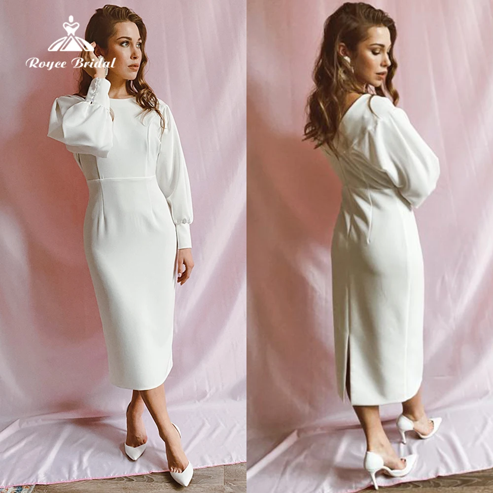 

Женское Короткое атласное платье с юбкой-годе, простое сексуальное платье с разрезом, круглым вырезом, длинными рукавами-фонариками, на пуговицах, свадебное платье