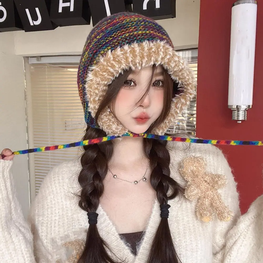 

Knitted Hat for Weather Wind-resistant Beanie for Outdoor Activities Warm Stylish Rainbow Knitted Hats for Women Cozy Winter