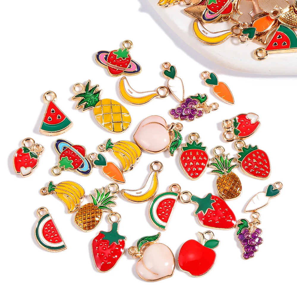 

20Pcs/Lot Mixed Styles Alloy Enamel Apple Watermelon Peach Fuirt Charms Bulk Wholesale For DIY Jewelry Making Accessories Crafts