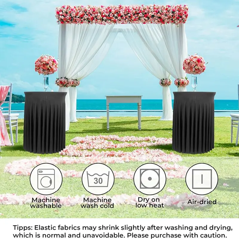 2 Pcs Cocktail Table Covers 32"x 43" Spandex Stretch Round Tablecloths Skirt for Fitted High Top Table Bar Banquet Wedding Party 5