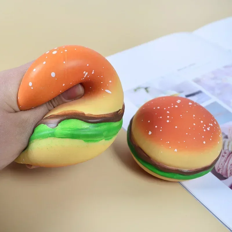 NEW Burger Stress Ball 3D Squishy Hamburger Fidget Toys Silicone Decompression Silicone Squeeze Ball Fidget Sensory Toy 2