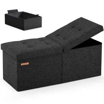 31.5" Folding Storage Ottoman Bench – Linen Black 1