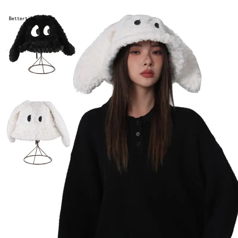 

Oversized Puppy Bucket Hat Winter Furry Ears Winter Beanie for Hot Girls Y2K