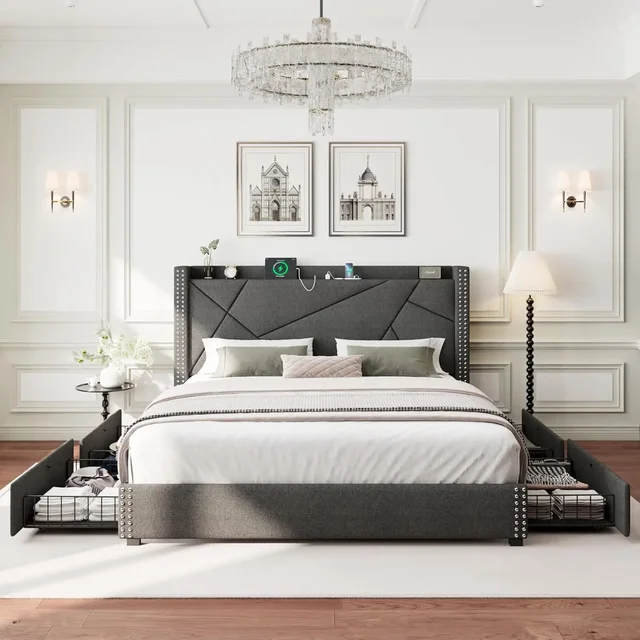 Bed Frame with 4 Drawers, 3