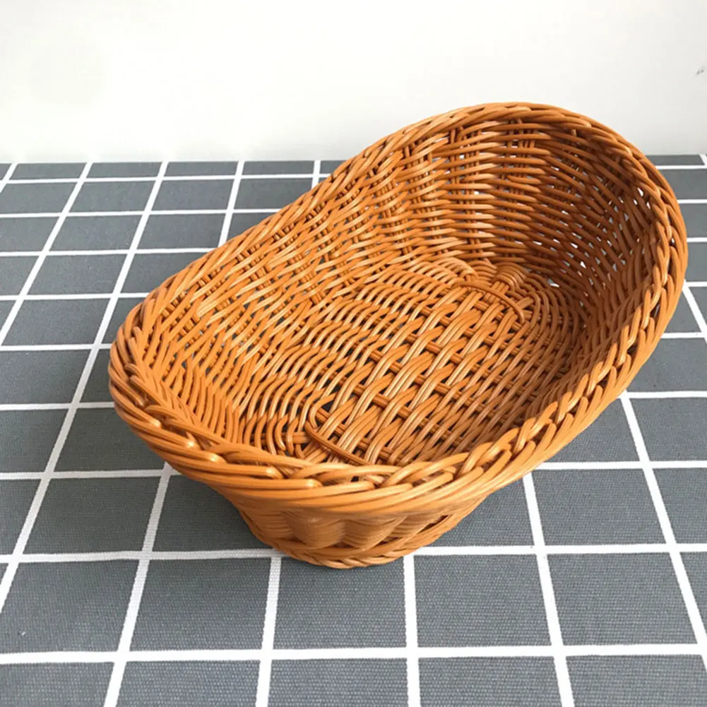 Handwoven Rattan Wicker Bread Basket Food Fruit Tea Snack Tray Picnic Cosmetic Storage Box Kitchen Supplies Household Tools