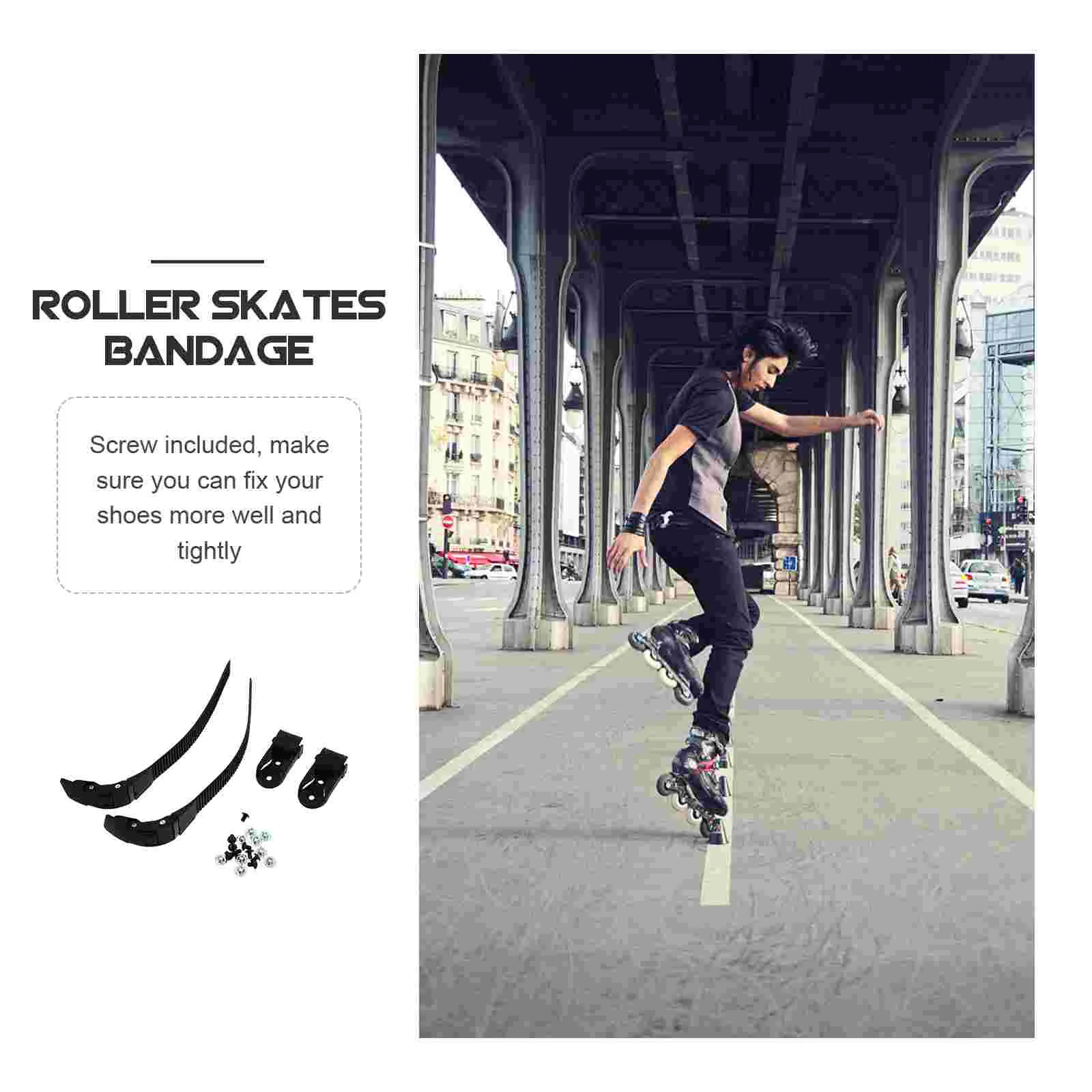 2 Black Adjustable Roller Skates Straps Durable Pvc Screws Stable Fix Length Skating Buckles Flashing Roller Skateboard