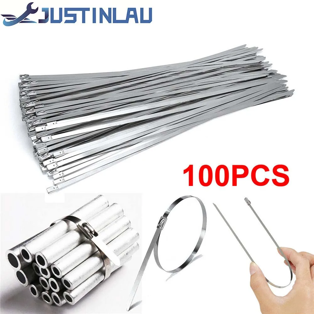 

4.6x750mm 304#Stainless Steel Cable Ties Heavy Duty Self-Locking Cable Zip Tie Multi-Purpose Metal Exhaust Wrap Locking Ties