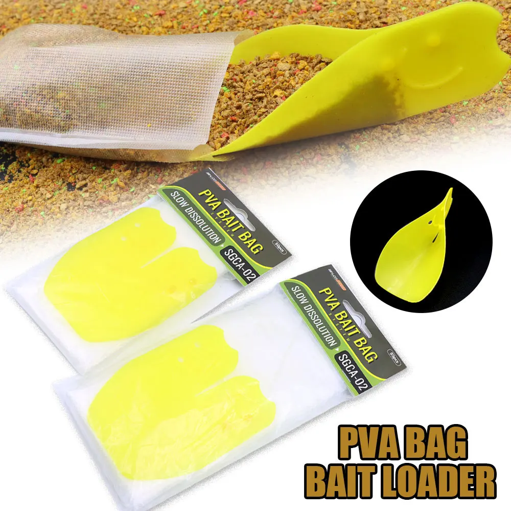 50 stücke Wasserlösliche PVA Tasche Schnell Schmelzen PVA Mesh Kit Mit Köder Lader Angeln Werkzeug Für Methode Feeder Karpfen rig Köder Werfer Tackle – Detail 1