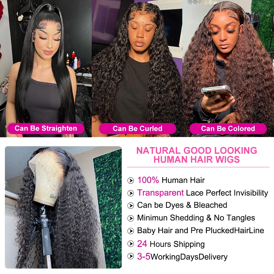 Women Wigs Transparent 13x4 13x6 360 HD Water Wave Lace Front Wigs Curly Human Hair Deep Wave Lace Frontal