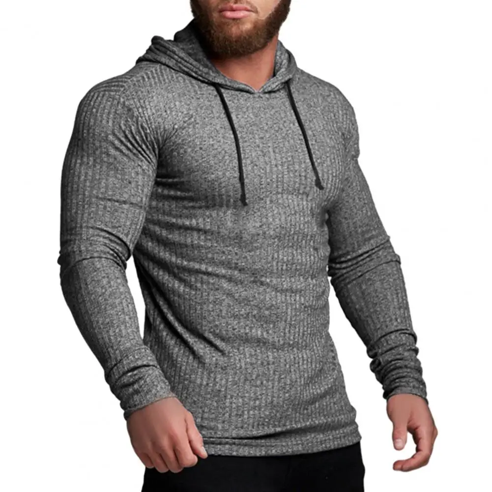 

Training Bottoming Knitwear Men Sports T-shirt Stylish Men's Ribbed Slim Fit Hooded T-shirt Long Sleeve Pullover Tops for Gym