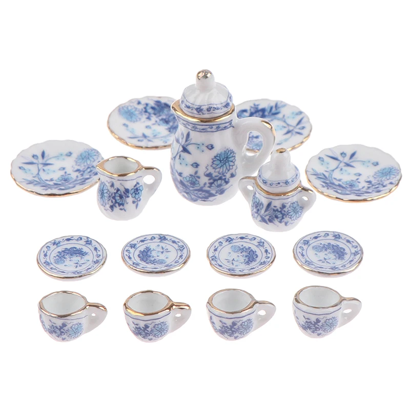 1Set 1/12 dollhouse miniature accessories miniature ornament miniature figurines mini ceramics tea set simulation kettle plate cup model toys doll home decoration gift