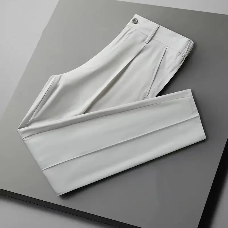thumbnail image 1 of 9 Pantalones de traje masculino recortados con trenzas, ajustados, drapeados, elásticos, para verano, para hombre, sastrería social, elástica, para negocios, fluidos, formales, 1 of 5