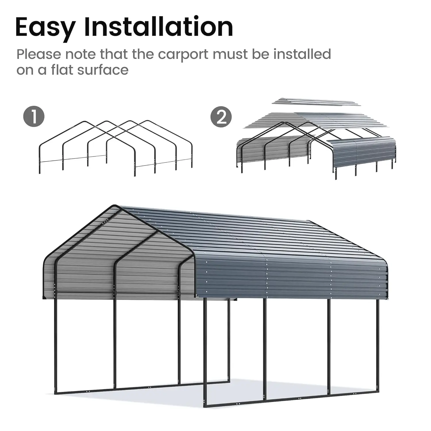 10' x 15' Heavy Duty Metal Carport – Outdoor Garage Shelter with Galvanized Roof & Reinforced Frame 5