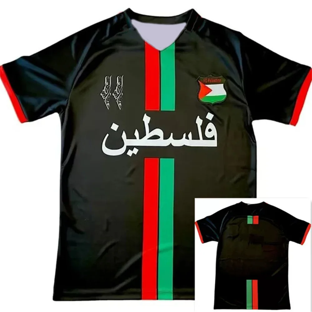 Palestine Soccer Jerseys Black Center Stripe Red Green Football Shirt War Justice March Uniform Kits