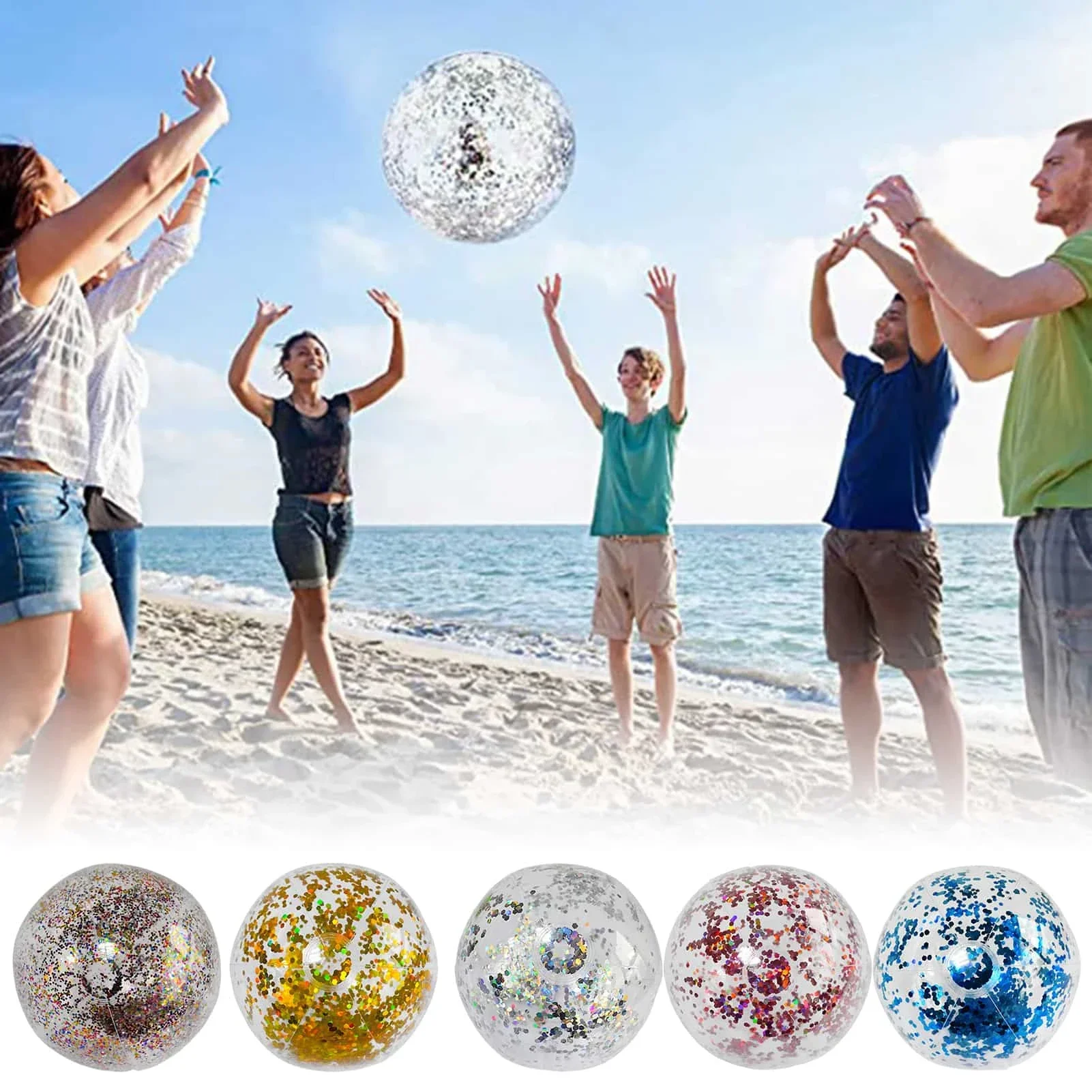 40cm Inflatable Beach Glitter Ball Toys Outdoor Summer Water Play Party Swimming Pool Toys Accessories Kids Adults Sport Fun Toy