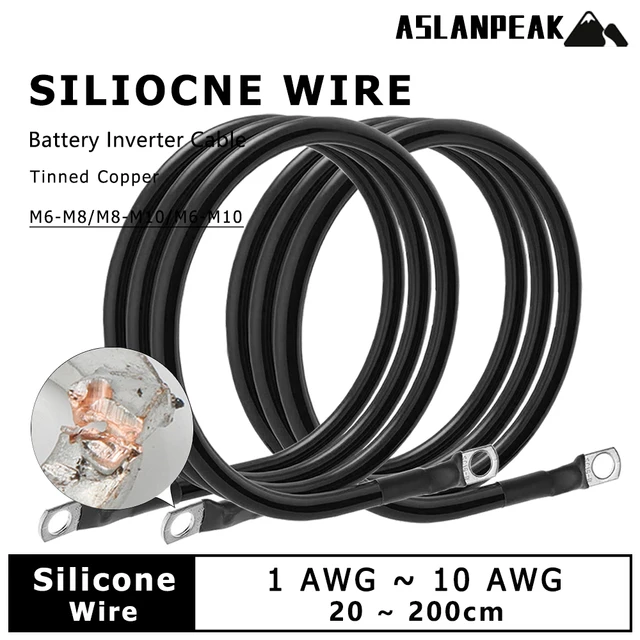 สายอินเวอร์เตอร์แบตเตอรี่สีดำแบบกำหนดเอง สายจัมเปอร์แบตเตอรี่ซิลิโคน สายต่อหัวแบตเตอรี่ สายต่อหัวแบบนิ่มพิเศษ สายต่อหัวแบบมีห่วง  M6-M8 M8-M10 M6-M10 1