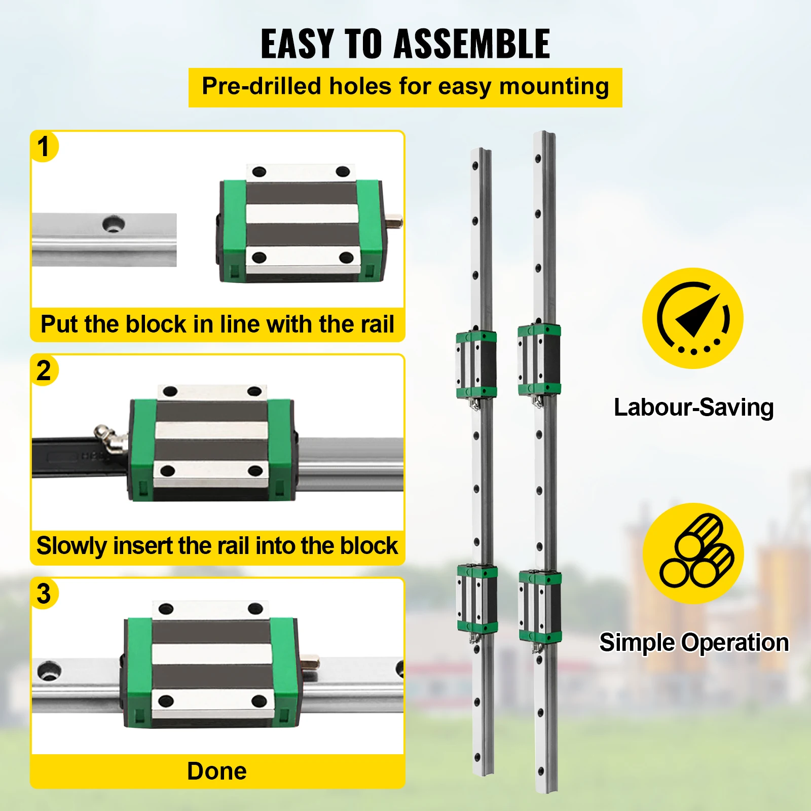 VEVOR HGR20 2PCS Linear Guide Rails 700-2000MM 4PCS Slide Blocks RM1605 Ballscrew W/ Ball Nut BF12/BK12 Nut for CNC DIY Routers