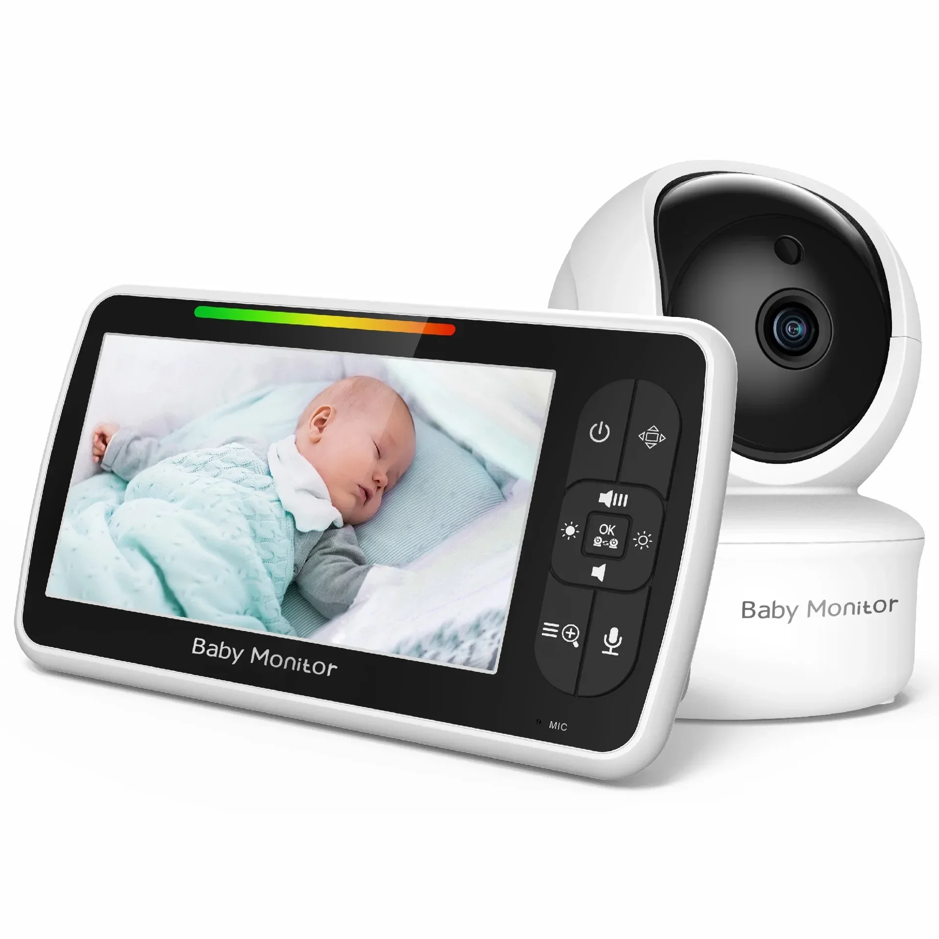 5 Inch Video Baby Monitor with Camera Remote Control Pan-Tilt 2X Zoom Nanny Cam Mother Kids Surveillance 2-way Audio Baby Items