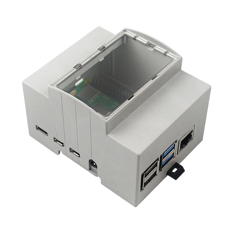 Raspberry Pi 4 ABS DIN Rail Mount Case with Cooling Fan and Optional Aluminum Heatsink