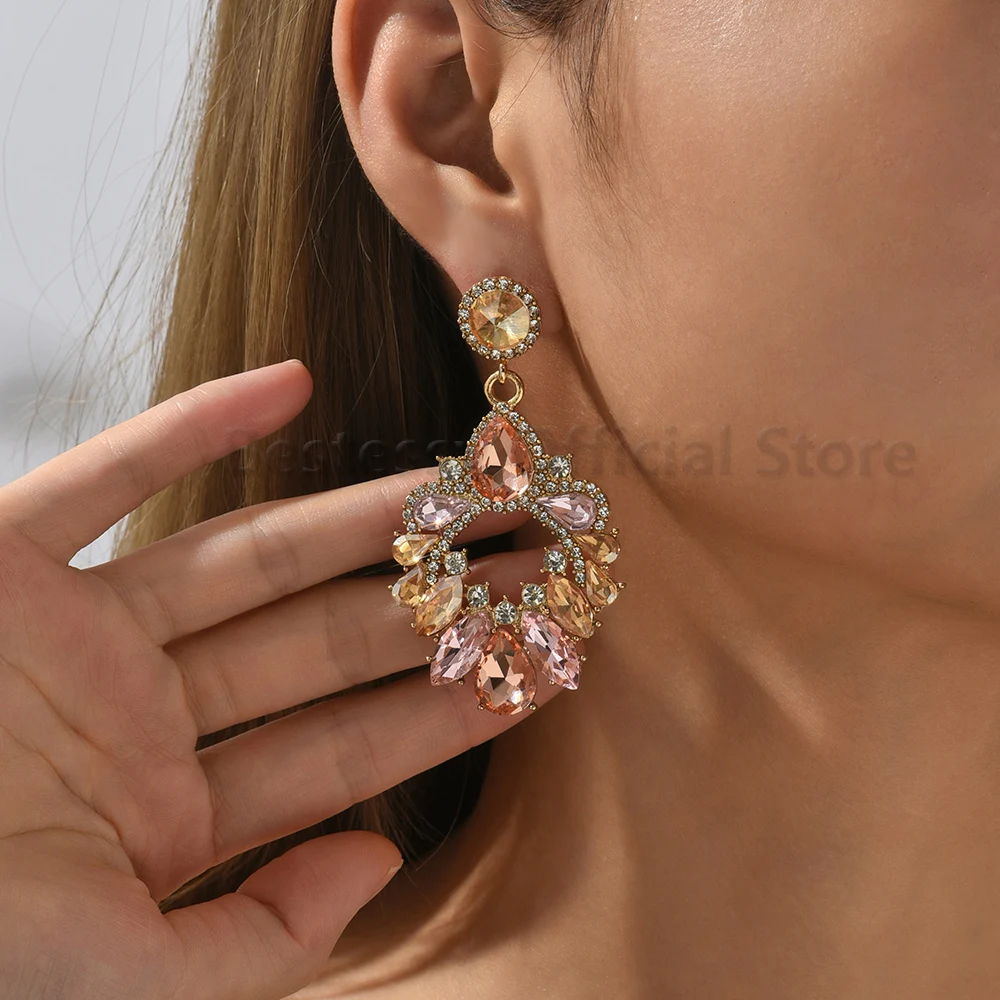 Amazon.com: Denifery Colorful Rhinestones Statement Earrings Crystal Dangle  Drop Earrings Iridescent Stud Earrings for Prom Wedding Bling Bridal  Earrings for Women and Girls (Pink) : Clothing, Shoes & Jewelry