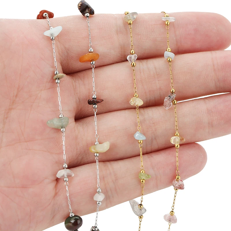 

1meters Stainless Steel Necklace Bracelets Chains Bulk Metal Natural Stone Bead Link Chains Lot for Diy Jewelry Making Supplies
