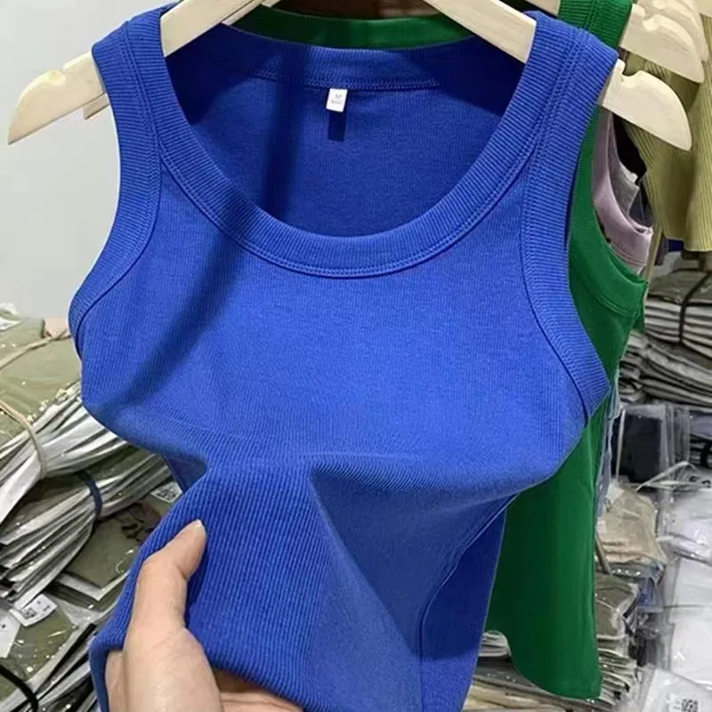 Women's Basic Ribbed Knitted Tank Top Solid Color Elastic Comfortable ...