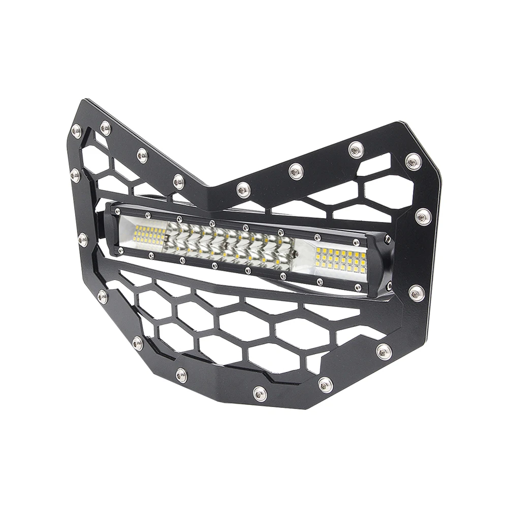 Front Hood Grille For Can-Am Maverick X3 2015-2022 Metal ATV Grill With LED Bar Light Easy Install atvs Mesh Grilles Black yiying led downlight recessed square 4 heads down light embedded white black 110v 220v ceiling lamp grille for living room