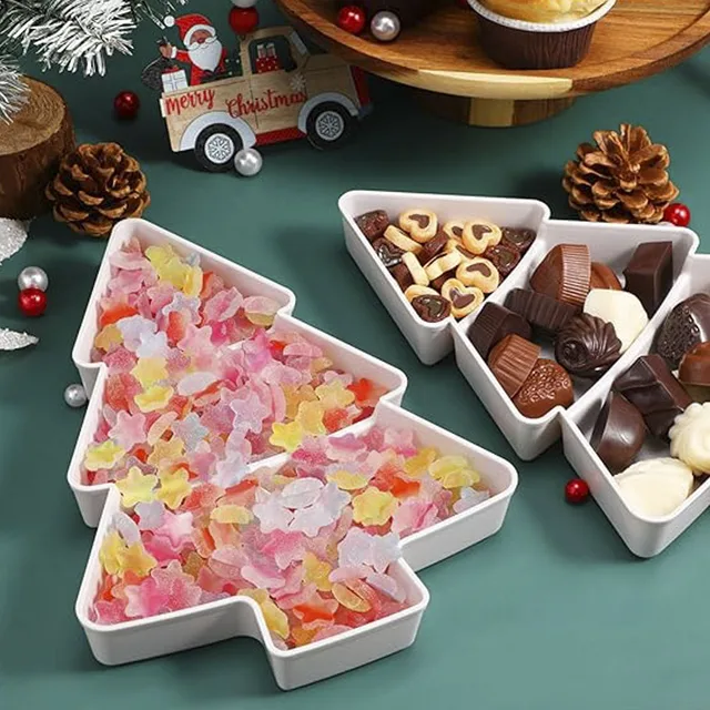 Bandeja de frutas con forma de árbol de Navidad para decoración del hogar Bandeja de frutas con forma de árbol de Navidad Rejilla dividida Plato de aperitivos para el hogar Plato de dulces de plástico