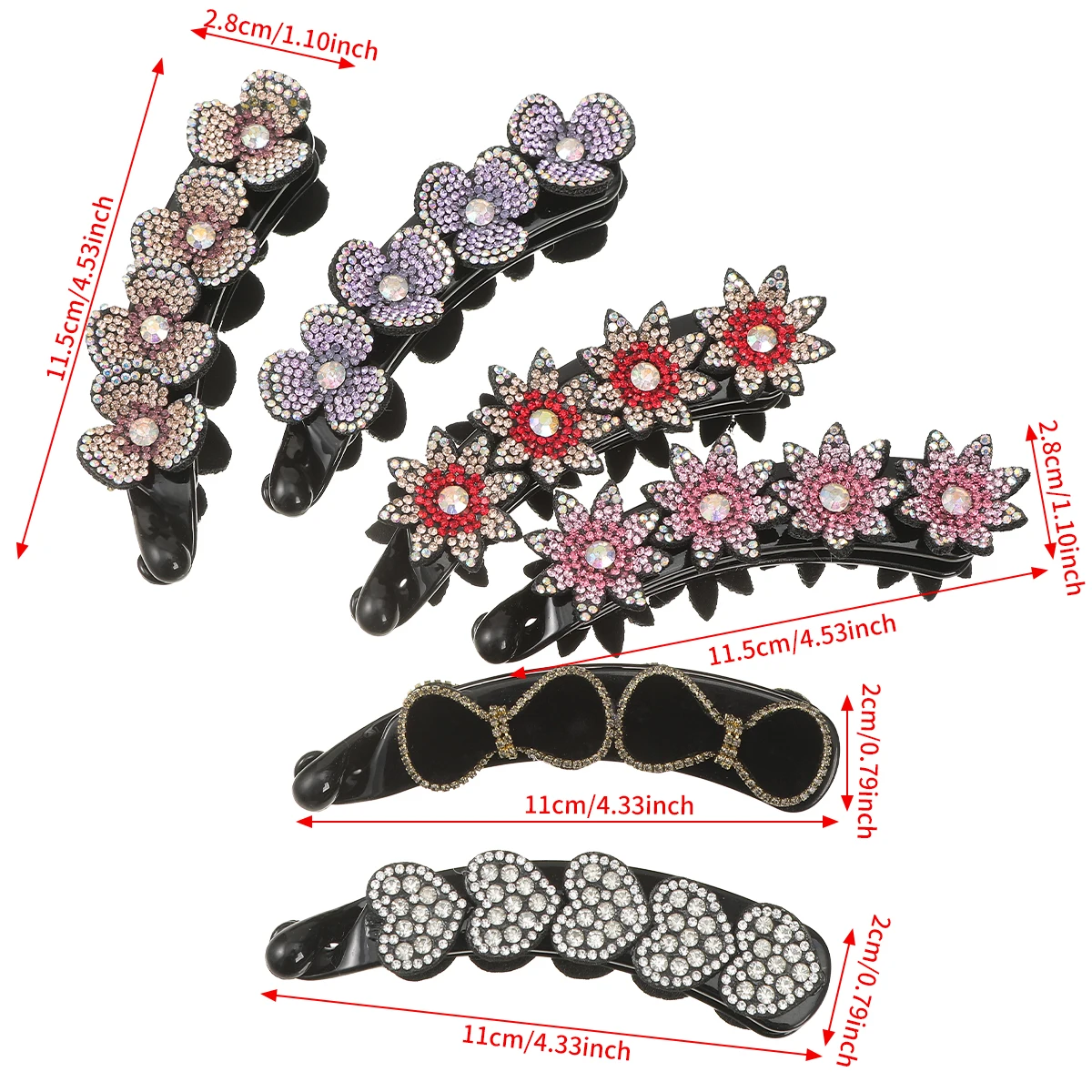 Rhinestone Flower Banana Clip Ponytail Hairpin Ladies Elegant Hair Bun Hair Clips Shiny Simple Headwear Hair Accessories