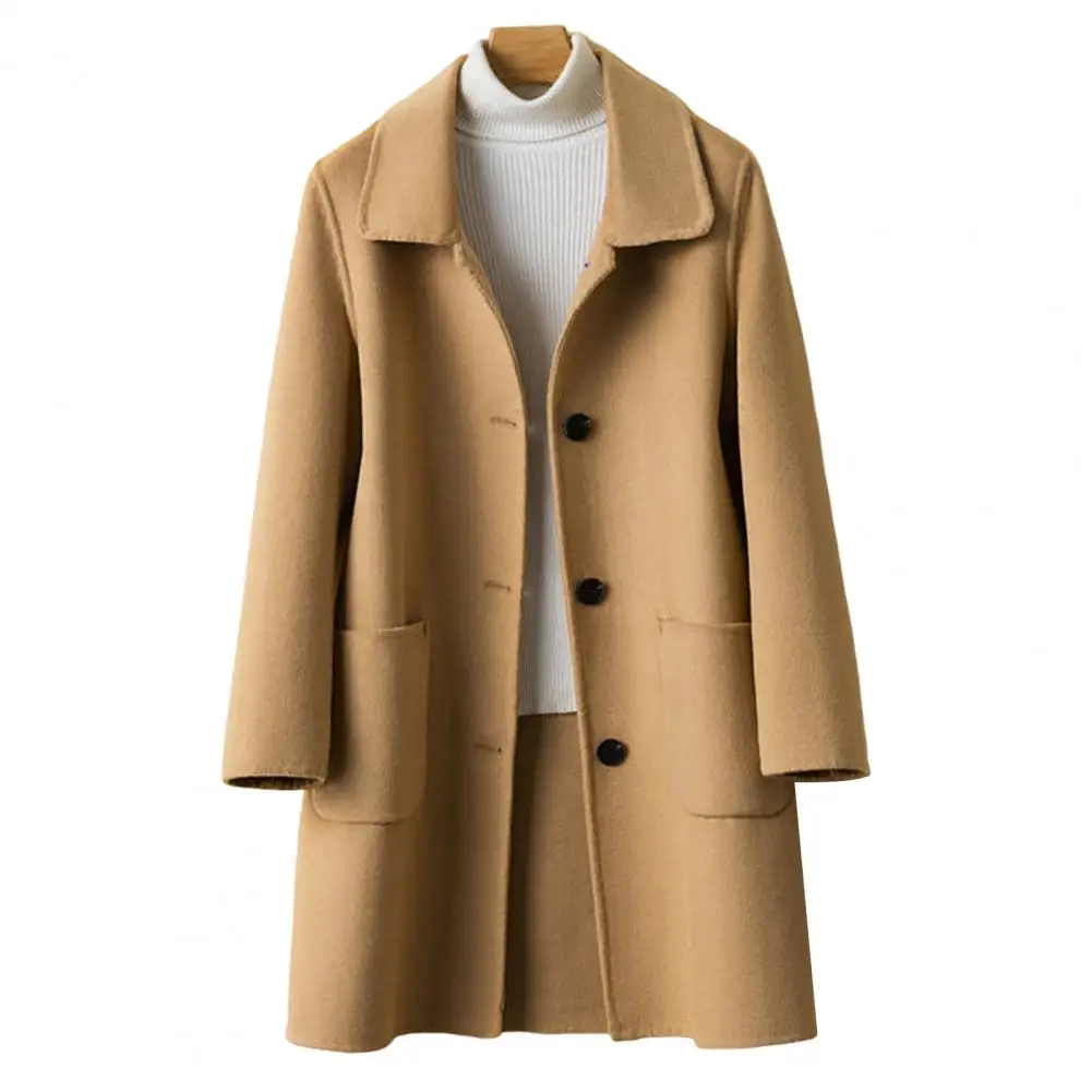 

Jackets For Women Lapel Long Sleeves Pockets Warm Coat Buttons Placket Solid Double-sided Woolen Windbreaker