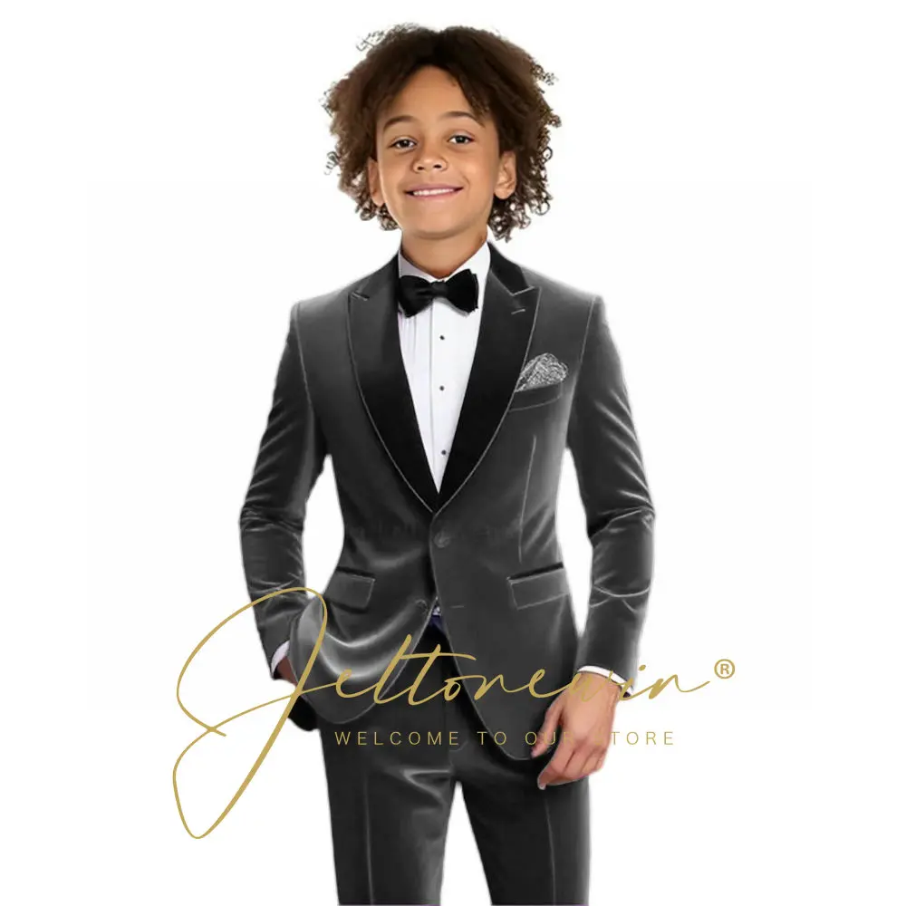 Abito da Compleanno per Bambini, Completo in Velluto Bordeaux con Giacca e Pantaloni per Bambini, Abbigliamento per Cerimonie e Feste - immagine 3