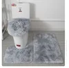 Carpet Toilet Three Piece Set, Tie Dyed Long Hair Anti Slip Foot Mat, Bathroom Water Absorption Set 2