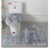 Carpet Toilet Three Piece Set, Tie Dyed Long Hair Anti Slip Foot Mat, Bathroom Water Absorption Set 2