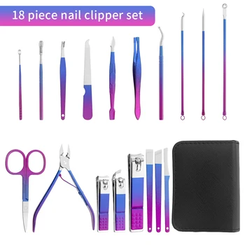 9/18 pcs Gradient Color Nail Clippers Manicure and Pedicure Tool Set 2