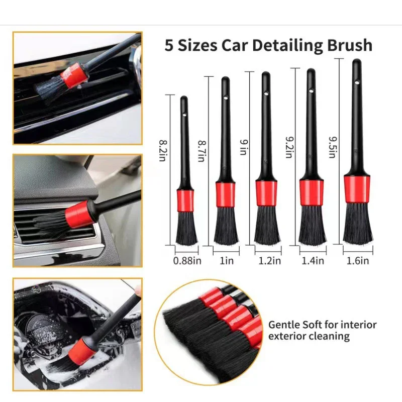 Detailing Brush Set Car Cleaning Brushes Washing Glove Towel Sponge For Car Leather Air Vents Rim Cleaning Dirt Dust Clean Tools 3
