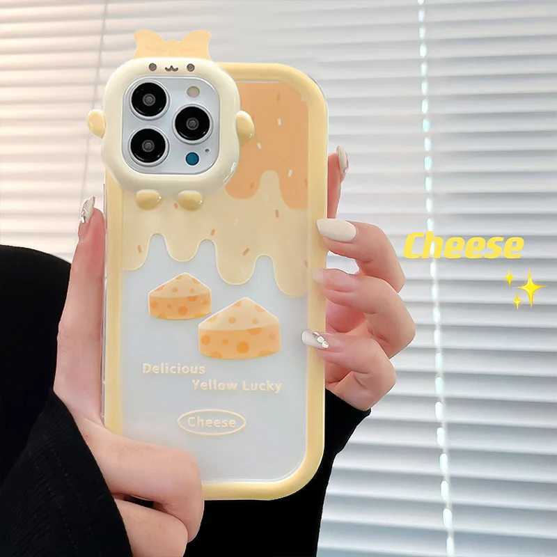 Ins C​artoon Cheese Transparent Phone Case For iPhone 11 Pro 12 14 Plus 13 Promax XS Max X XR 7 8 Plus Airbag Back Cover